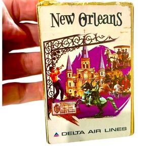 Vintage Delta Airlines New Orleans Gold Deck of Playing Cards in Box  Collector